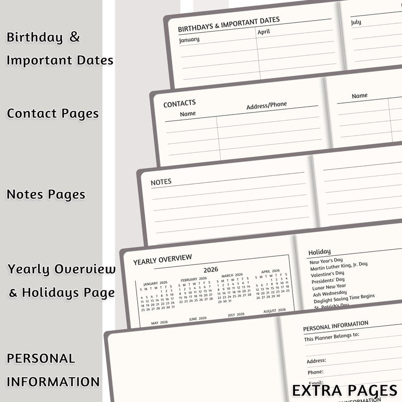 GoiUnlt 2026 Planner, Weekly ï¼† Monthly Planner 2026, Jan 2026 â€“ Dec 2026, 3.6" x 6.2", Faux Leather Cover, 12 Monthly Tabs, Thick Paper, Spiral Wirebound, Inner Pocket, Grey - Image 5