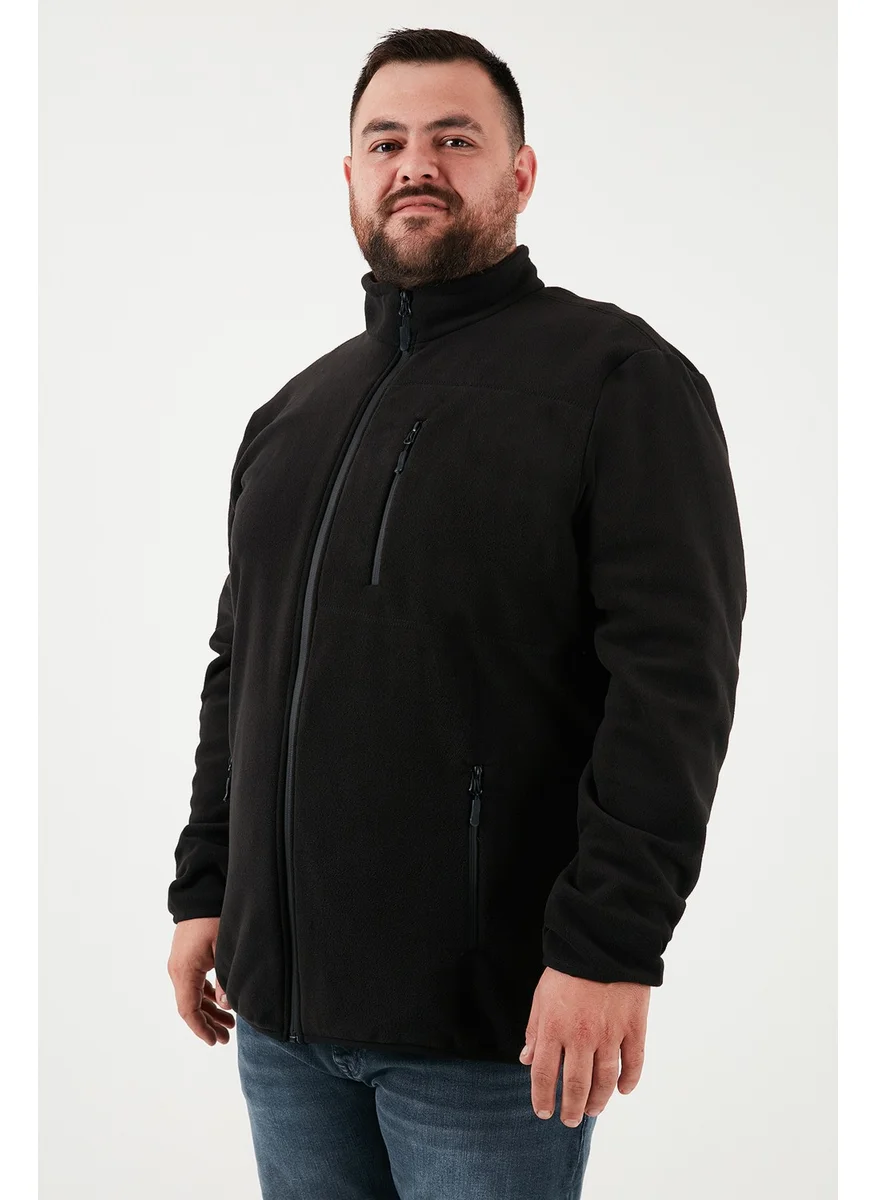 Buratti Regular Fit Stand Collar Zippered Plus Size Polar Fleece Cardigan Men's Cardigan 5906028B