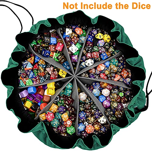 SIQUK Large Dice Bag with Pockets Big Capacity Dice Bag Drawstring Dice Pouch DND Dice Storage Bag for RPG MTG Table Games, Hold over 300 Dice, Dark Green - Image 2