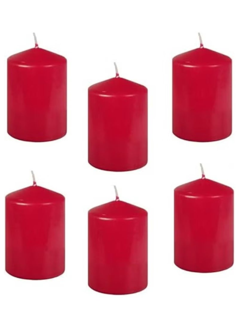 Premium Quality Unscented Pillar Candles 6 CM, Long Burning Hours, Decorative Pillar Candles, SPA Candles - Dripless Clean Burning Dinner Candle Set of 6 Red  - Image 1