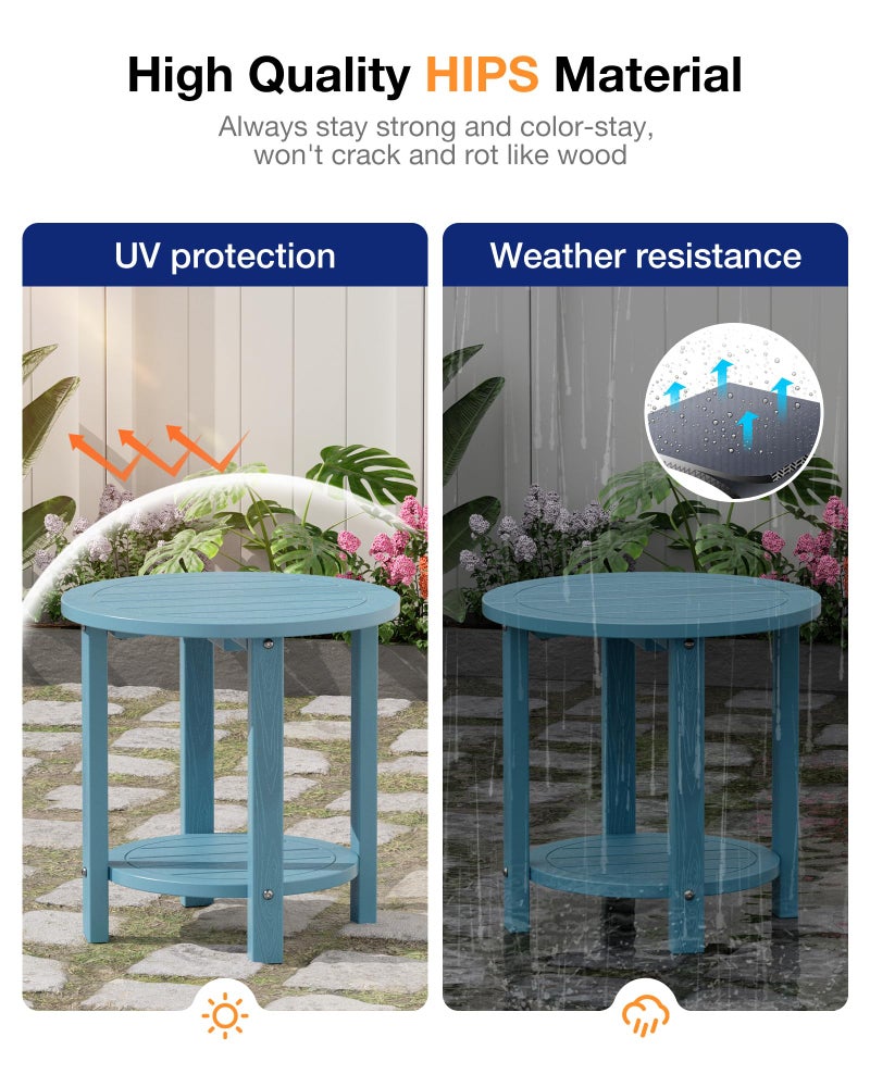 YEFU Outdoor Side Table for Patio: 16in HIPS Small Round Outdoor End Table - 2-Tier Adirondack Tables for Porch Patio Yard Poolside Living Room Beach Bedroom (Blue, 2 Pack) - Image 3