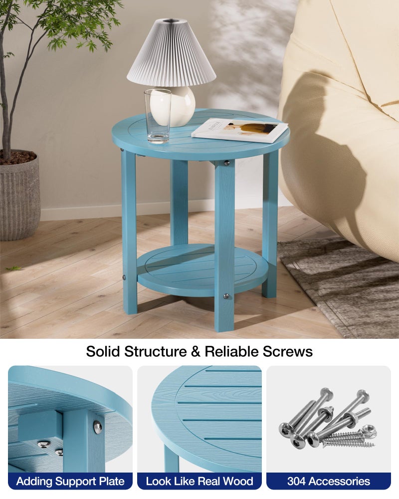 YEFU Outdoor Side Table for Patio: 16in HIPS Small Round Outdoor End Table - 2-Tier Adirondack Tables for Porch Patio Yard Poolside Living Room Beach Bedroom (Blue, 2 Pack) - Image 5