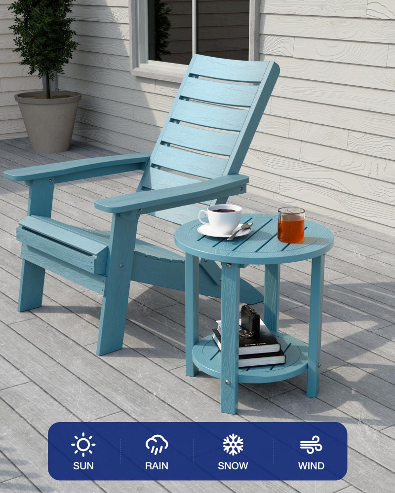 YEFU Outdoor Side Table for Patio: 16in HIPS Small Round Outdoor End Table - 2-Tier Adirondack Tables for Porch Patio Yard Poolside Living Room Beach Bedroom (Blue, 2 Pack) - Image 2