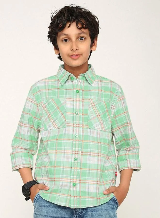 بونكيدز قمصان أولاد بقصة عادية قطن أخضر مزخرف بياقة مستديرة وأكمام نصفية