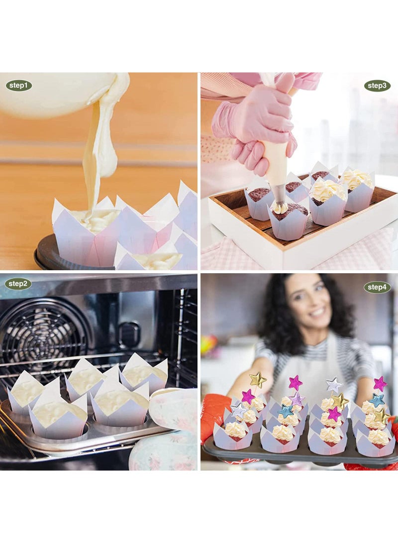 Sweet seven أكواب كعك التوليب - 100 كوب مافن للخبز، حفلات الزفاف، أعياد الميلاد، الحفلات - أكواب كعك مقاومة للدهون - Image 5