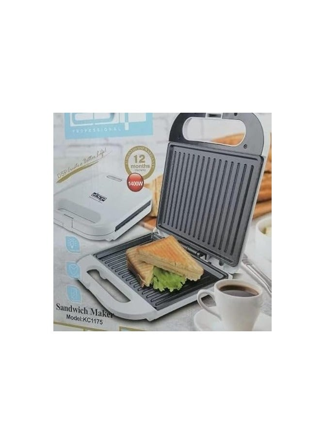 DSB DSP KC1175 1400W Sandwich Maker, White - Image 3