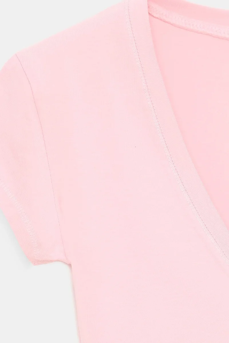 Dilvin Blush Pink DILVIN Slim Fit V-Neck Jersey Blouse for Women | Best Price UAE