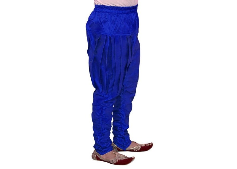 Royal Kurta Men's Silk Blend Harem Baloon Pants Blue - Image 3