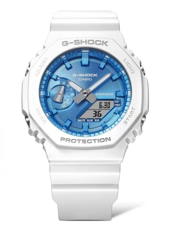 CASIO dual-display liquid crystal/needle series - water-resistant and shock-proof for sports. Quartz movement. Plastic strap. Japanese and Korean made. Men's and women's models. Blue dial. - Image 1