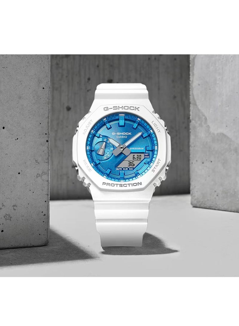 CASIO dual-display liquid crystal/needle series - water-resistant and shock-proof for sports. Quartz movement. Plastic strap. Japanese and Korean made. Men's and women's models. Blue dial. - Image 4