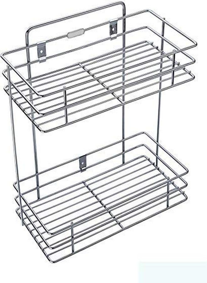 Ngel Double Layer Wall Mounted Kitchen Rack Kitchen Accessories Organizer Stainless Steel Wall Shelf (Silver) - Image 1