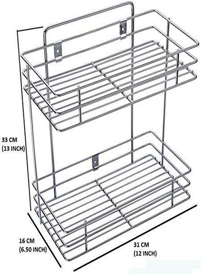 Ngel Double Layer Wall Mounted Kitchen Rack Kitchen Accessories Organizer Stainless Steel Wall Shelf (Silver) - Image 2