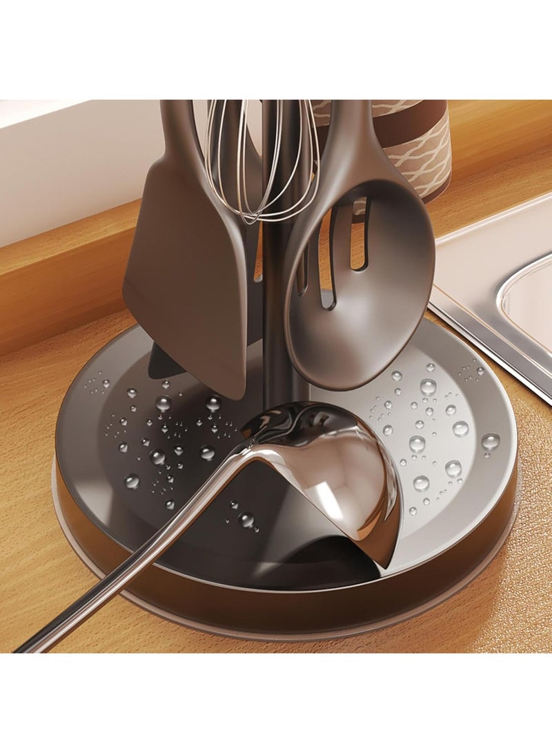 Arabest Kitchen Countertop Utensil Holder - Rotating Kitchen Utensil Storage Hanger for Countertop | Kitchen Flatware Organizer Rack for Spoon, Rotatable Cooking Utensils Holder with 8 Hooks (White)  - Image 3