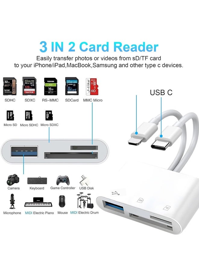 SD Card Reader for iPhone iPad Mac, Digital Camera Adapter to iPhone Lightning u0026 USB C Dual Connector, - Image 2