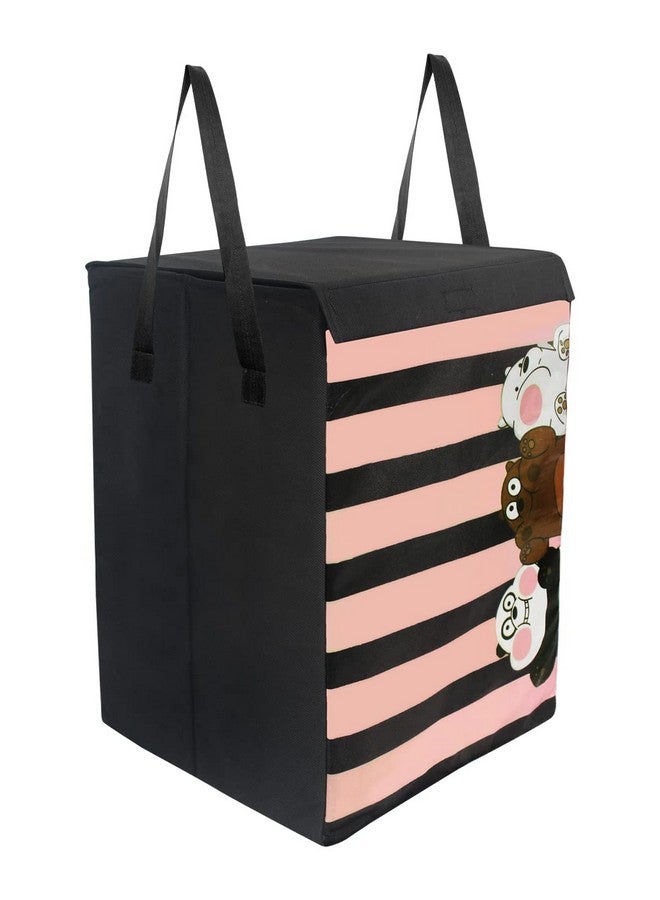PrettyKrafts 75L Non Woven Panda Printed Square Foldable Large Laundry Bag/Basket With Lid & Handles, Freestanding Cloth/Toy Storage Organizer for Bedroom, Dorm (35x35x55cm, Black, Set of 1) - Image 1
