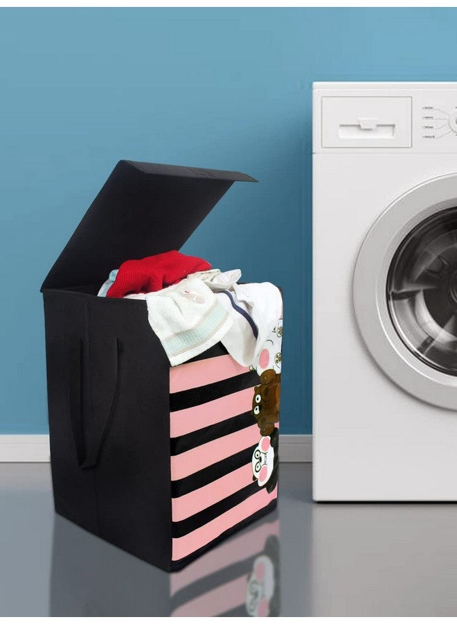 PrettyKrafts 75L Non Woven Panda Printed Square Foldable Large Laundry Bag/Basket With Lid & Handles, Freestanding Cloth/Toy Storage Organizer for Bedroom, Dorm (35x35x55cm, Black, Set of 1) - Image 2