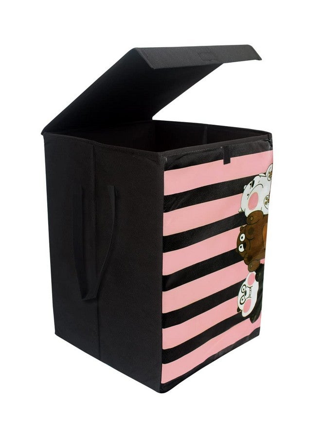 PrettyKrafts 75L Non Woven Panda Printed Square Foldable Large Laundry Bag/Basket With Lid & Handles, Freestanding Cloth/Toy Storage Organizer for Bedroom, Dorm (35x35x55cm, Black, Set of 1) - Image 3