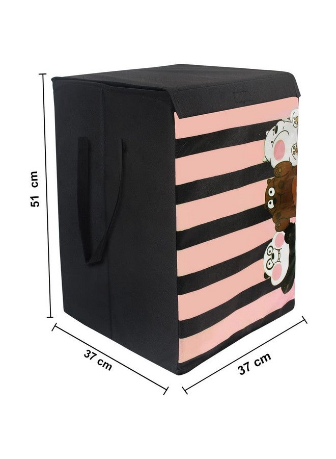 PrettyKrafts 75L Non Woven Panda Printed Square Foldable Large Laundry Bag/Basket With Lid & Handles, Freestanding Cloth/Toy Storage Organizer for Bedroom, Dorm (35x35x55cm, Black, Set of 1) - Image 4
