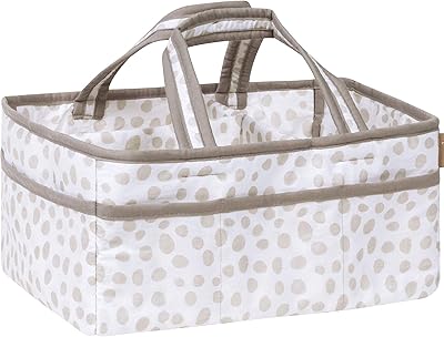 Trend Lab Sydney Storage Caddy-Dalmatian Dot Body and Handles, Dalmatian Dot Lining, Solid Gray Trim, Grays, White, Two - Image 1
