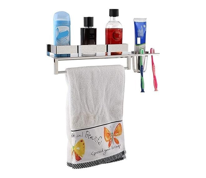 Filox Stainless Steel 1-Tier Wall Mounted Cabinet Rack for Bathroom, Kitchen & Wash Basin | Rust Resistant, Nickel Chrome Finish | Multipurpose Storage Shelf | Countertop Installation - Image 1