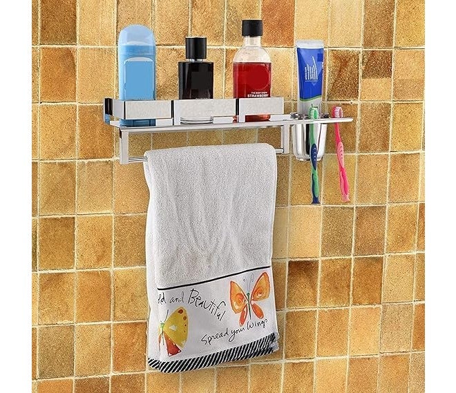 Filox Stainless Steel 1-Tier Wall Mounted Cabinet Rack for Bathroom, Kitchen & Wash Basin | Rust Resistant, Nickel Chrome Finish | Multipurpose Storage Shelf | Countertop Installation - Image 2