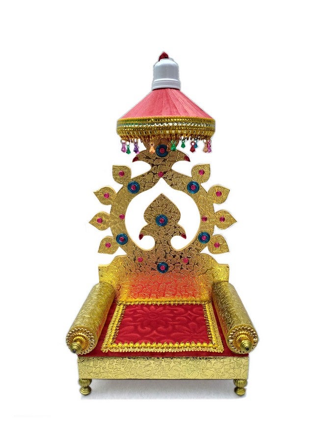 SHINDE EXPORTS Wooden Singhasan Throne with Umbrella/chatra and Light for god laddu Gopal Lord Thakur Pooja (13 inches) - Image 5