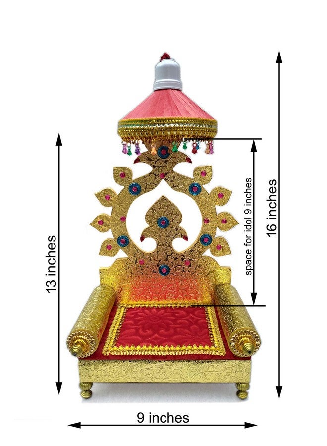 SHINDE EXPORTS Wooden Singhasan Throne with Umbrella/chatra and Light for god laddu Gopal Lord Thakur Pooja (13 inches) - Image 4