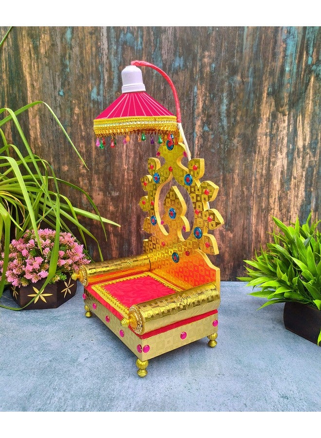 SHINDE EXPORTS Wooden Singhasan Throne with Umbrella/chatra and Light for god laddu Gopal Lord Thakur Pooja (13 inches) - Image 3