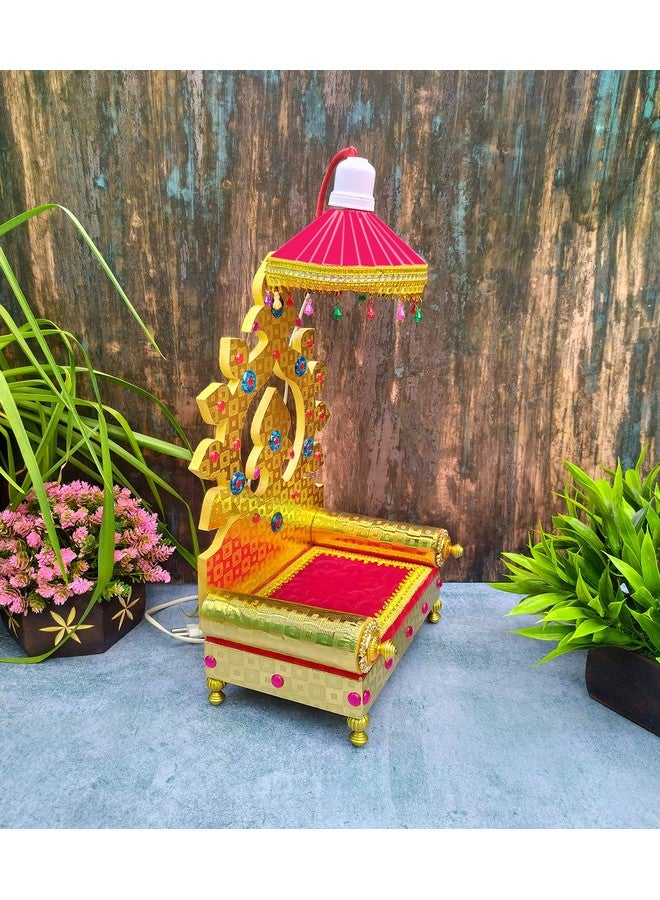 SHINDE EXPORTS Wooden Singhasan Throne with Umbrella/chatra and Light for god laddu Gopal Lord Thakur Pooja (13 inches) - Image 2