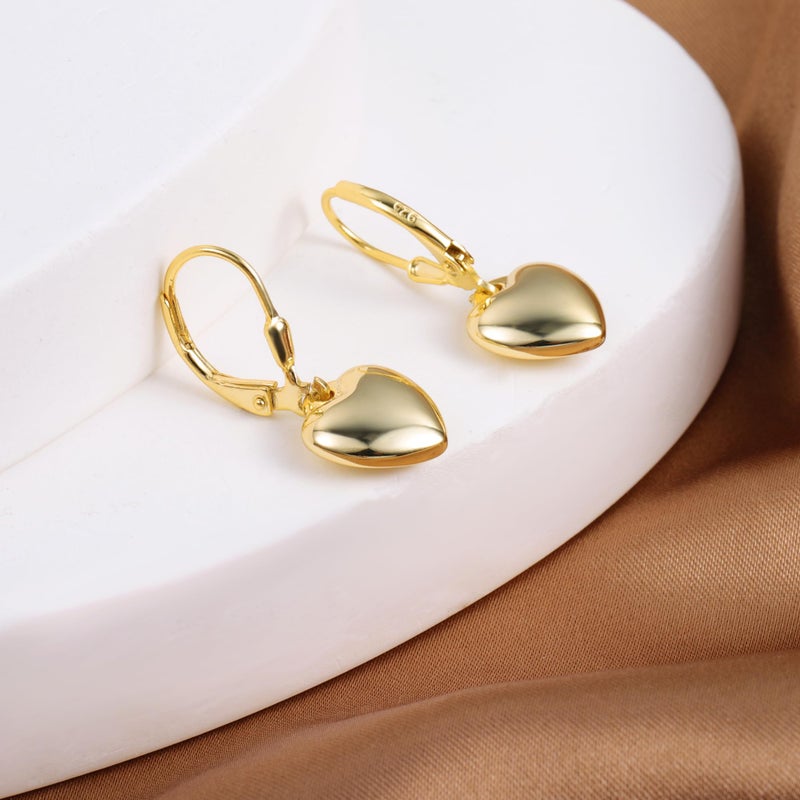 ALEXCRAFT Gold Heart Earrings Sterling Silver Heart Dangle Earrings for Women Gold Dangle Earrings Hypoallergenic Heart Drop Leverback Earrings - Image 4