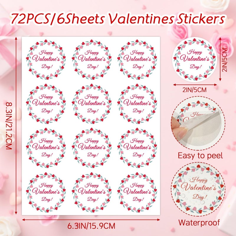 Zevulizen 72Pcs Happy Valentines Stickers, 2 Inches Round Happy Valentine's Day Label Sticker for Envelope Card Gift Box Gift Envelope Seal Decoration Tags (Valentine's Day Stickers A) - Image 3