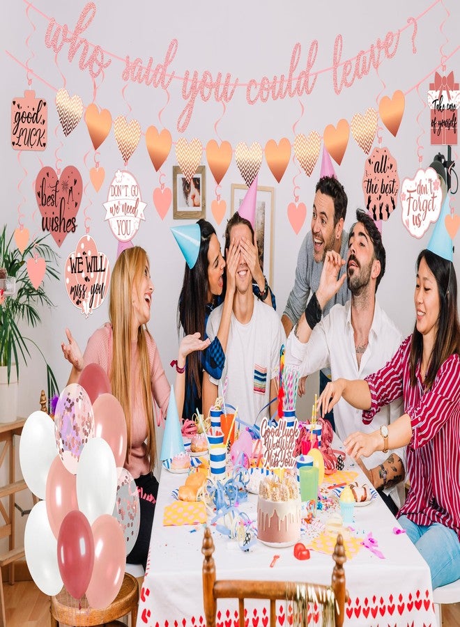 Freesdai Rose and Gold Goodbye Party Decorations for Coworker - Farewell Decor Balloons & "Who Said You Could Leave" Banner & Hanging Swirls & Cupcake Topper Going Away Supplies - Image 2