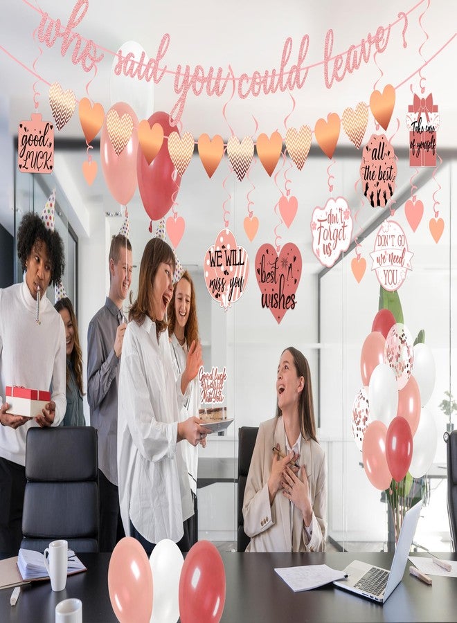 Freesdai Rose and Gold Goodbye Party Decorations for Coworker - Farewell Decor Balloons & "Who Said You Could Leave" Banner & Hanging Swirls & Cupcake Topper Going Away Supplies - Image 5