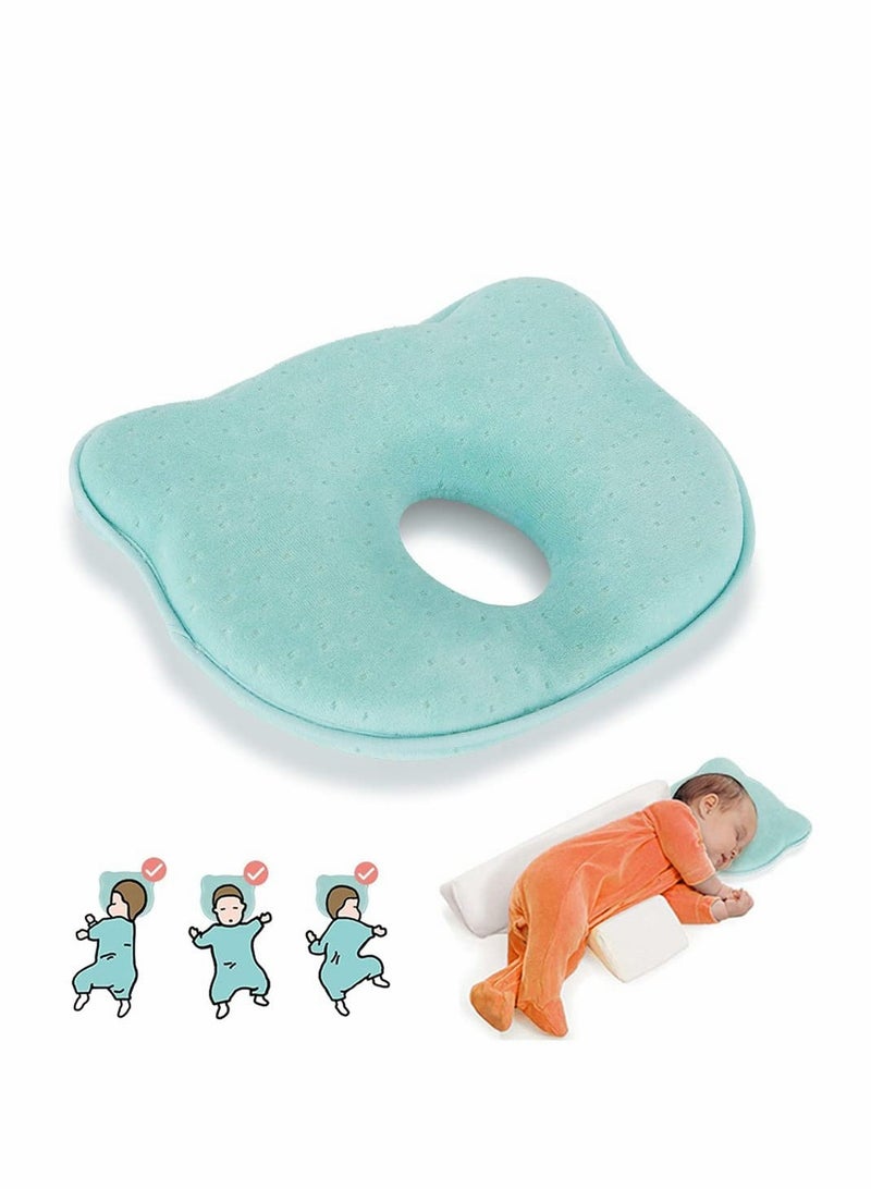 SOLARAE وسادة تشكيل رأس الطفل، وسادة 3D من رغوة الذاكرة للأطفال والرضع، دعم الرقبة (0-12 شهر - أزرق) - Image 1