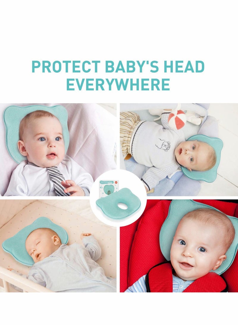SOLARAE وسادة تشكيل رأس الطفل، وسادة 3D من رغوة الذاكرة للأطفال والرضع، دعم الرقبة (0-12 شهر - أزرق) - Image 4