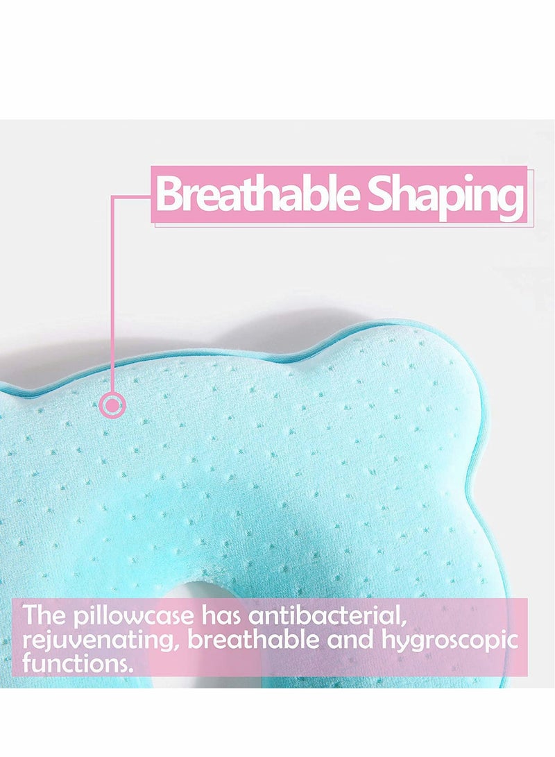 SOLARAE وسادة تشكيل رأس الطفل، وسادة 3D من رغوة الذاكرة للأطفال والرضع، دعم الرقبة (0-12 شهر - أزرق) - Image 3