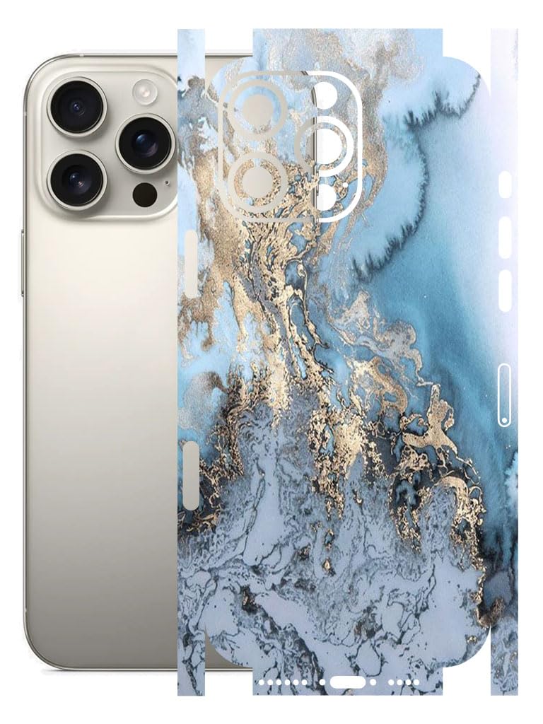 AtOdds - Full Body Back Screen Guard Protector Film - Lamination Wrap Skin Sticker for iPhone 16 Pro Max | Scratchproof Matte Finish (Design - Blue Marble) - Image 1