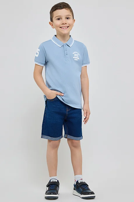 R&B Print Detail Polo T-Shirt with Short Sleeves