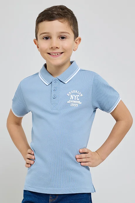 R&B Print Detail Polo T-Shirt with Short Sleeves