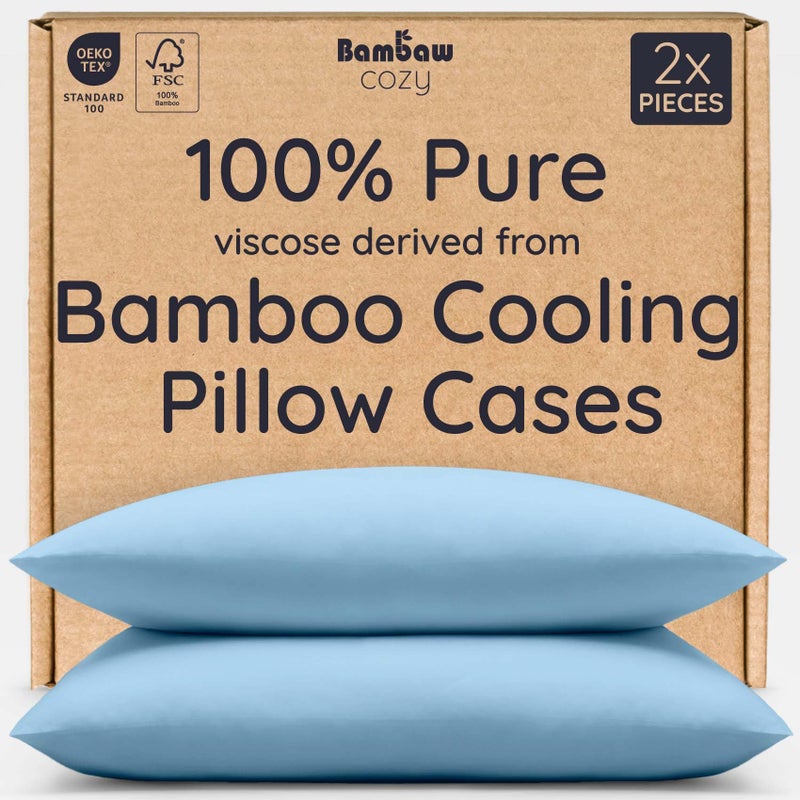 Bambaw 100 Viscose Derived from Bamboo Pillowcase Standard Size Set of 2 Cooling Pillow Cases Standard Size with Envelope Closure Breathable Soft Pillow Case for Hair Protection Dream Blue