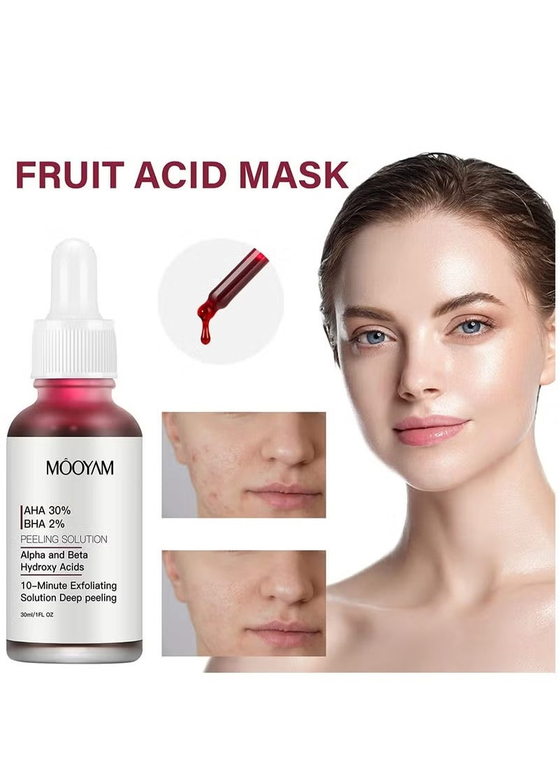 MOOYAM - AHA 30% + BHA 2% Peeling Solution Exfoliating AHA 30% BHA 2% Peeling Solution Anti Acne Serum Chemical Peel for Face at Home BHA AHA Mask Red Peel BHA Liquid Exfoliant for Blemishes Wrinkle 30ml - Image 1