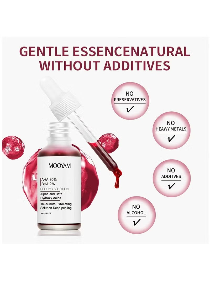 MOOYAM - AHA 30% + BHA 2% Peeling Solution Exfoliating AHA 30% BHA 2% Peeling Solution Anti Acne Serum Chemical Peel for Face at Home BHA AHA Mask Red Peel BHA Liquid Exfoliant for Blemishes Wrinkle 30ml - Image 1