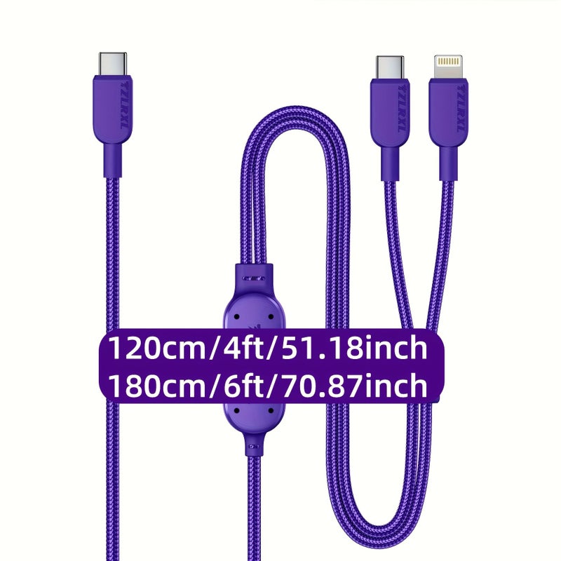كابل شحن سريع 2 في 1 بطول 180 سم، من نوع USB-C و Lightning، للهواتف المحمولة والأجهزة اللوحية - Image 1