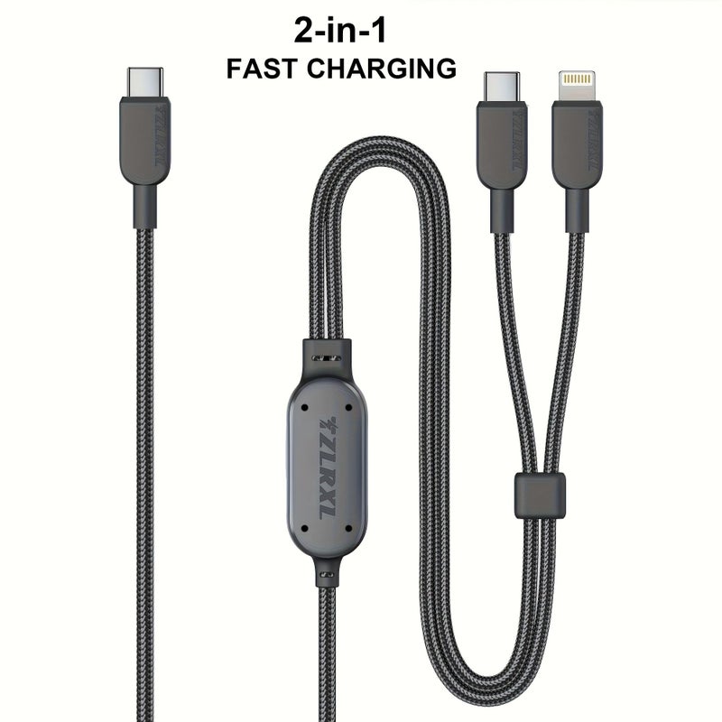 كابل شحن سريع 2 في 1 بطول 180 سم، من نوع USB-C و Lightning، للهواتف المحمولة والأجهزة اللوحية - Image 4