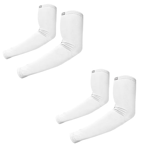 Autofy Pro-Fit 240 GSM Outdoor Indoor Use Unisex Arm Sleeves UV Tan Protection for Men Women Children with Compression & Cooling Effect (Pack of 2-4pcs) (White) - Image 1