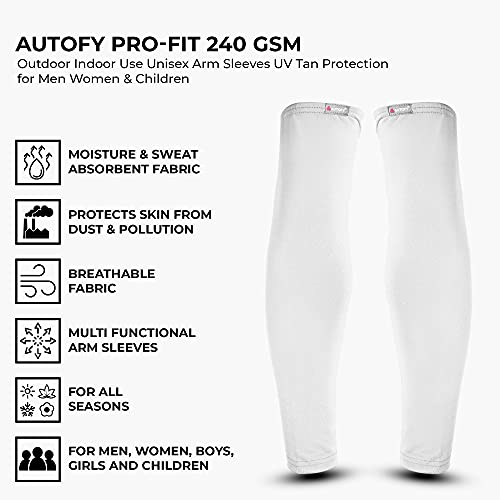 Autofy Pro-Fit 240 GSM Outdoor Indoor Use Unisex Arm Sleeves UV Tan Protection for Men Women Children with Compression & Cooling Effect (Pack of 2-4pcs) (White) - Image 2