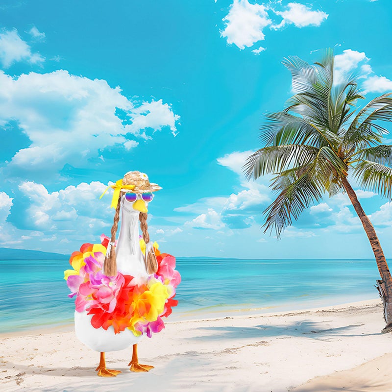 DECOHS 4 Pcs/Set Hawaiian Porch Goose Outfits, Summer Lawn Goose Statue Clothes Costume, 23"/ 17" Patio Goose Decor Hawaiian Wreath Straw Hat with Glasses Wig for Luau Party Outdoor Garden Yard Decor - Image 4