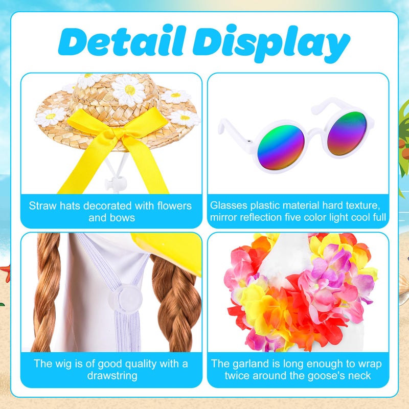 DECOHS 4 Pcs/Set Hawaiian Porch Goose Outfits, Summer Lawn Goose Statue Clothes Costume, 23"/ 17" Patio Goose Decor Hawaiian Wreath Straw Hat with Glasses Wig for Luau Party Outdoor Garden Yard Decor - Image 3