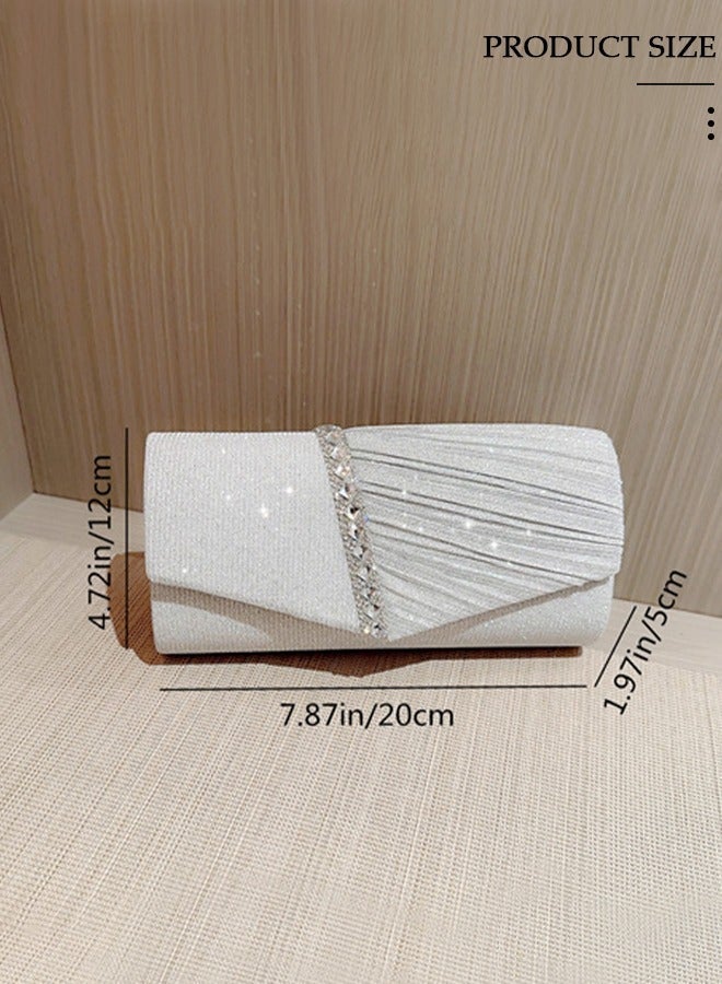 DUNISO Womens Evening Clutch Bag All-matching Pleated Handbag Exquisite Evening Clutch Bag Banquet Wedding Clutch Purse Fashion Pleated Clutch Purse For Women All-match Shoulder Bag Evening Clutch Bag - Image 4