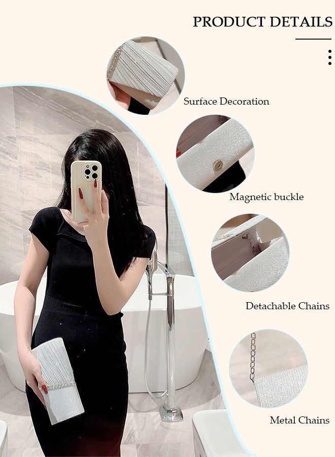 DUNISO Womens Evening Clutch Bag All-matching Pleated Handbag Exquisite Evening Clutch Bag Banquet Wedding Clutch Purse Fashion Pleated Clutch Purse For Women All-match Shoulder Bag Evening Clutch Bag - Image 3
